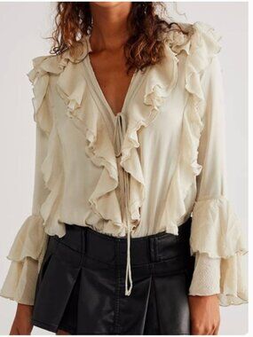 Free People NWT Ruffled Blouse bodysuit size M